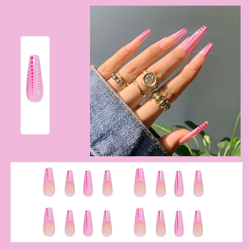 24pcs False Nails Nude Gradient Nail Patch Rhinestone Inlaid Press On Nails Removable Long Paragraph Fashion Manicure nail tips