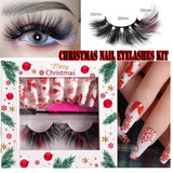 Extension Toools Colorful Fluffy Full Cover Press on Nails Christmas 3D Mink Hair False Eyelashes Nail Eyelashes Kit