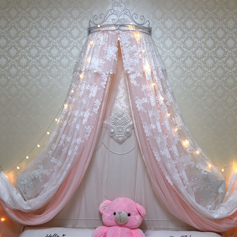 Bed Curtain Bed Curtain Princess Wind Mosquito Net 1.5m Gauze Curtain Gauze Net Crown Rack 1.8m Double Wedding White Pink Lace