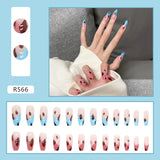 24Pcs/Set Short False Press on Nail Tip with Glue Designs Detachable Reusable Fake Nails with Glue Stick-on Nail Art DIY Tips