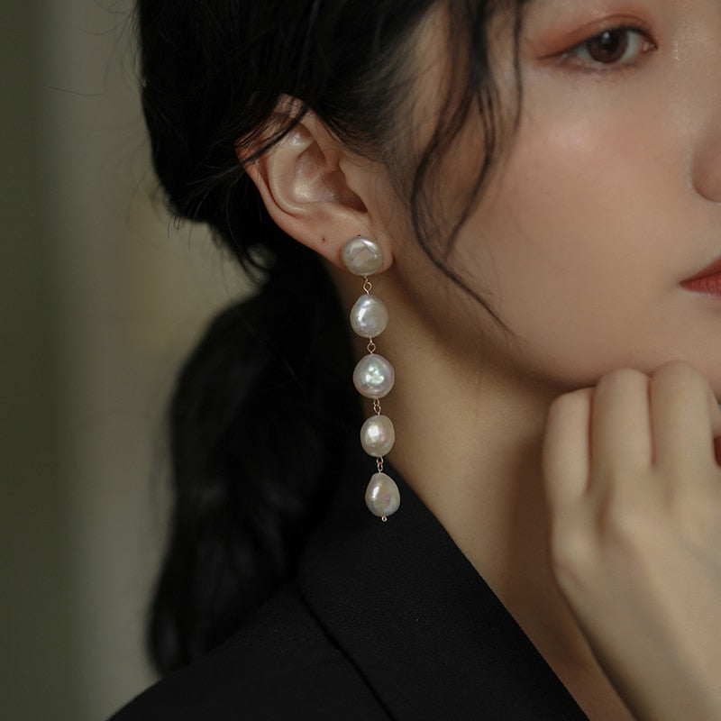 Trendy Asymmetrical Zircon Moon Long Tassel Dangle Earrings For Women Temperament Flower Geometric Earrings Girls Party Jewelry