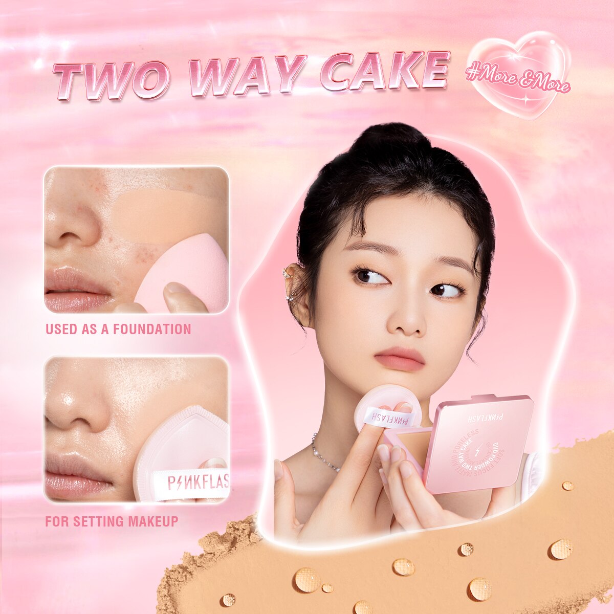 Concealer Powder Waterproof Powder Oil Control Matte Foundation Sunscreen Light Loose Powder with Mirror Face Makeup