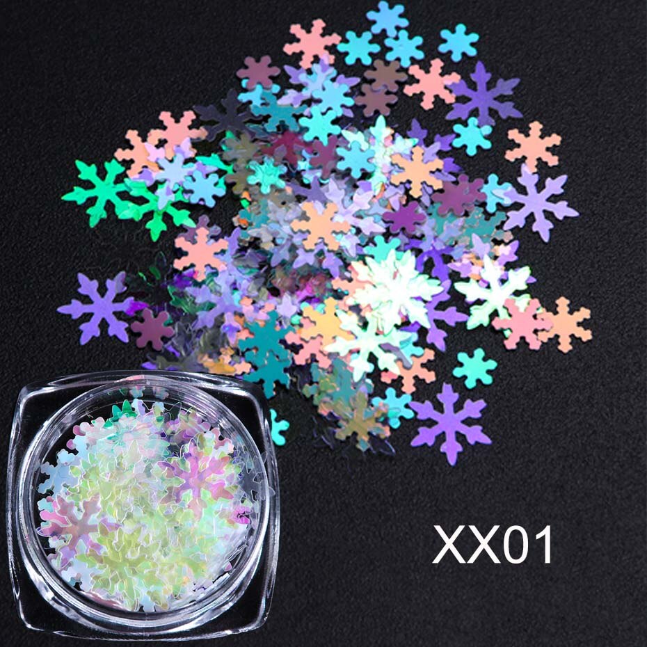1 Box Holographic Xmas Snowflakes Nail Sequins Flakes 3D Nail Art Glitter Laser AB Silver Paillette Manicure Decorations SADX/XX