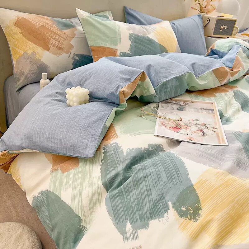 Nordic Style Stripe Print 100% Cotton Duvet Cover Set Queen Size Soft Skin Friendly Bedding Set Full Single Bed Quilt Cover Sets