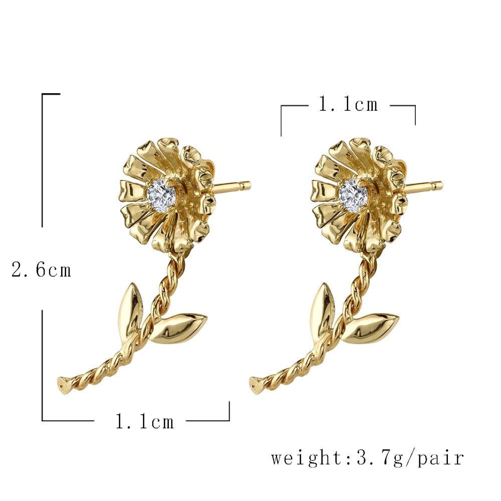 New Fashion Rainbow CZ Stud Earrings Flower Double Sided Earrings For Women Temperament Simple Statement Jewelry Studs