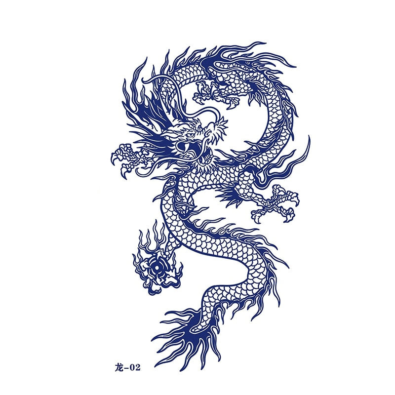 Waterproof Temporary Tattoo Sticker Japanese Style Black White Flame Dragon Body Art Fake Tattoo Flash Tattoo Arm Female Male