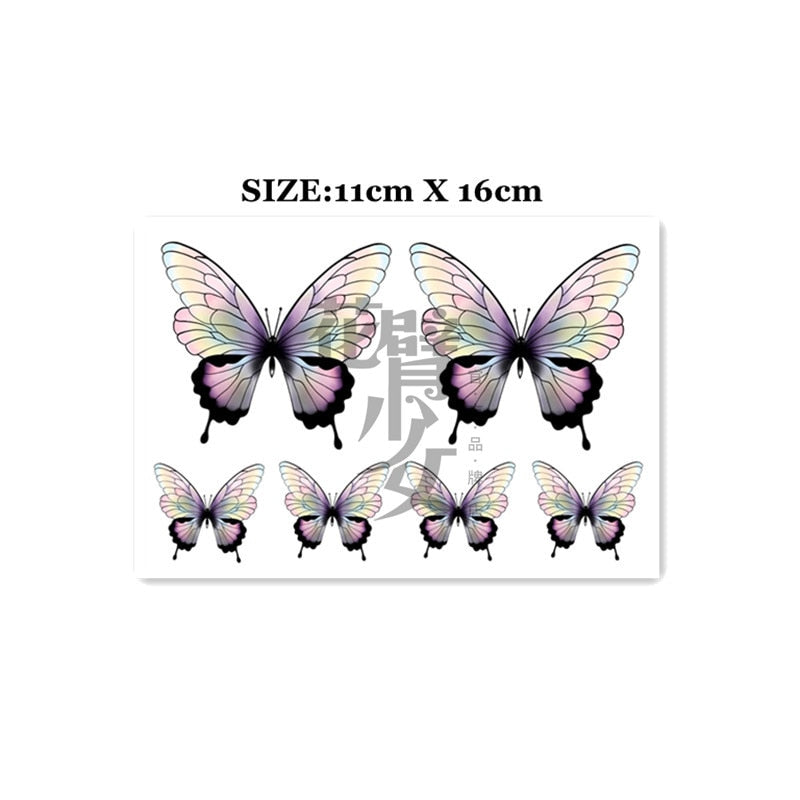 Waterproof Temporary Tattoo Sticker Colorful Gradient Butterfly Tattoo Flash Tattoo Back Of Hand Arm Female