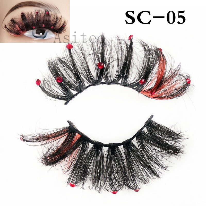 Asiteo Newest Colored False Lashes Rainbow Butterfly Glitter Diamond Sequins Eyelashes Princess 25MM Fluffy for Stage Halloween