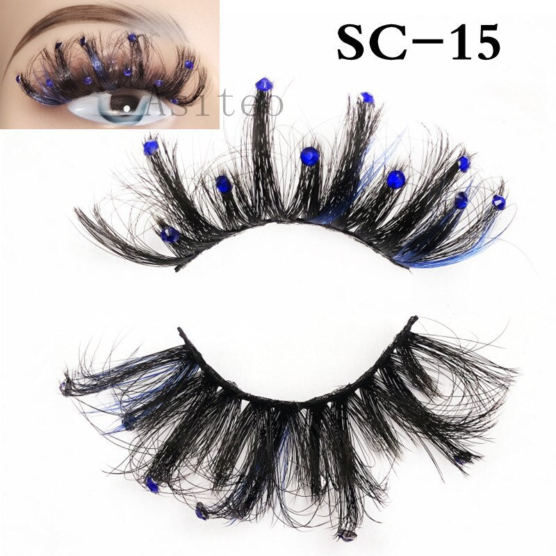 Asiteo Newest Colored False Lashes Rainbow Butterfly Glitter Diamond Sequins Eyelashes Princess 25MM Fluffy for Stage Halloween