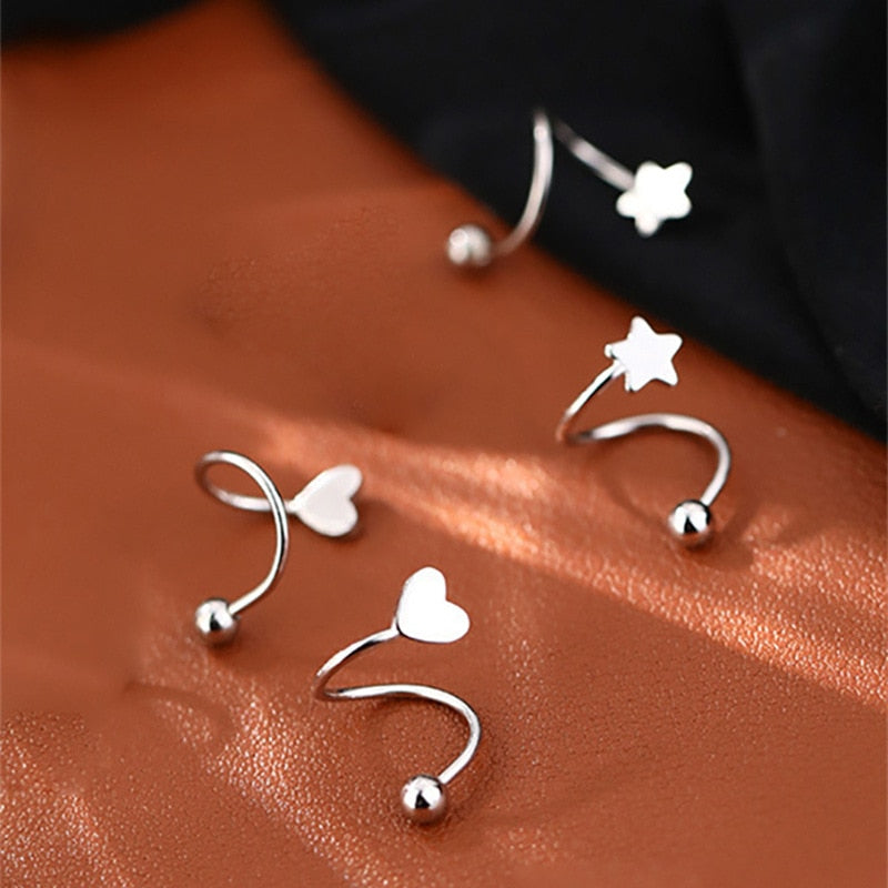 1PC Stainless Steel Spiral Twisted Lip Ring Tongue Piercing Heart Star Ear Cartilage Helix Piercing Stud Earring Jewelry Gifts