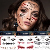 1set Halloween Tattoo Sticker for Face Fake Eyes Mouth Blood Scar 3D Spider Web Pattern Halloween Scary face sticker