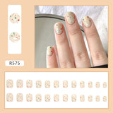 24Pcs/Set Short False Press on Nail Tip with Glue Designs Detachable Reusable Fake Nails with Glue Stick-on Nail Art DIY Tips