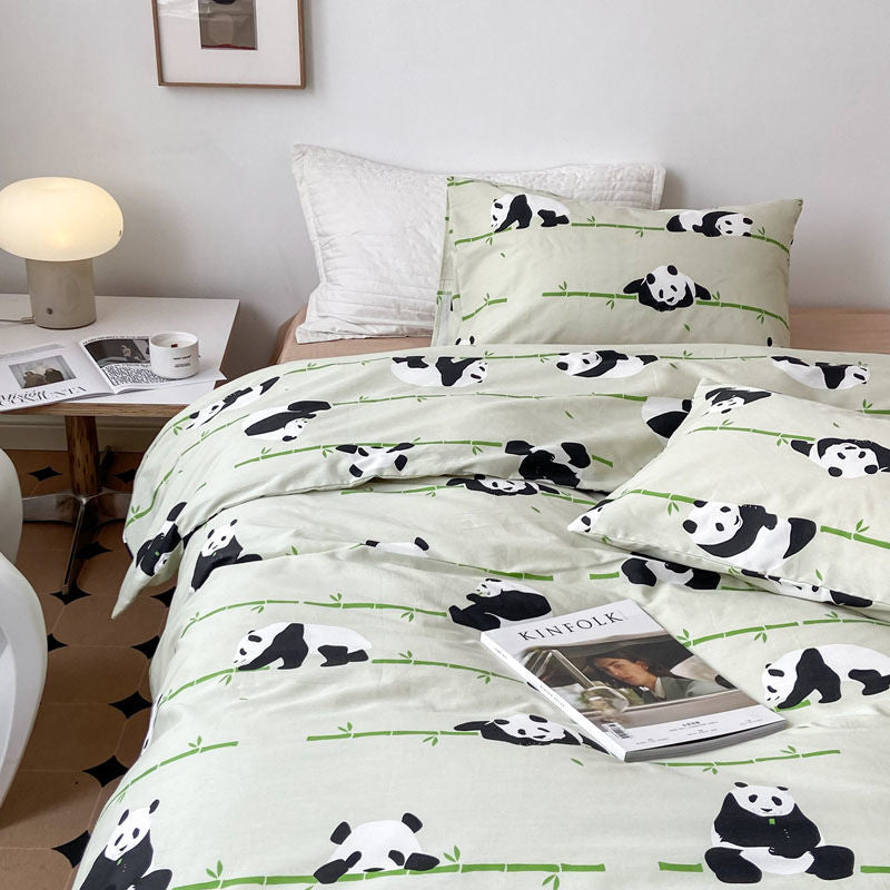 100%Cotton Cute Panda Bed Set Four-piece/Set Duvet Cover/pillowcase/bed Sheet Single Bed/double/King Bed 220x240cm/200x230cm