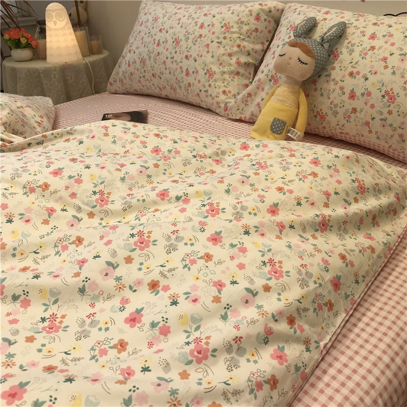 European Ins Floral Brushed Home Bedding Set Simple Soft Duvet Cover Set With Sheet Comforter Covers Pillowcases Bed Linen