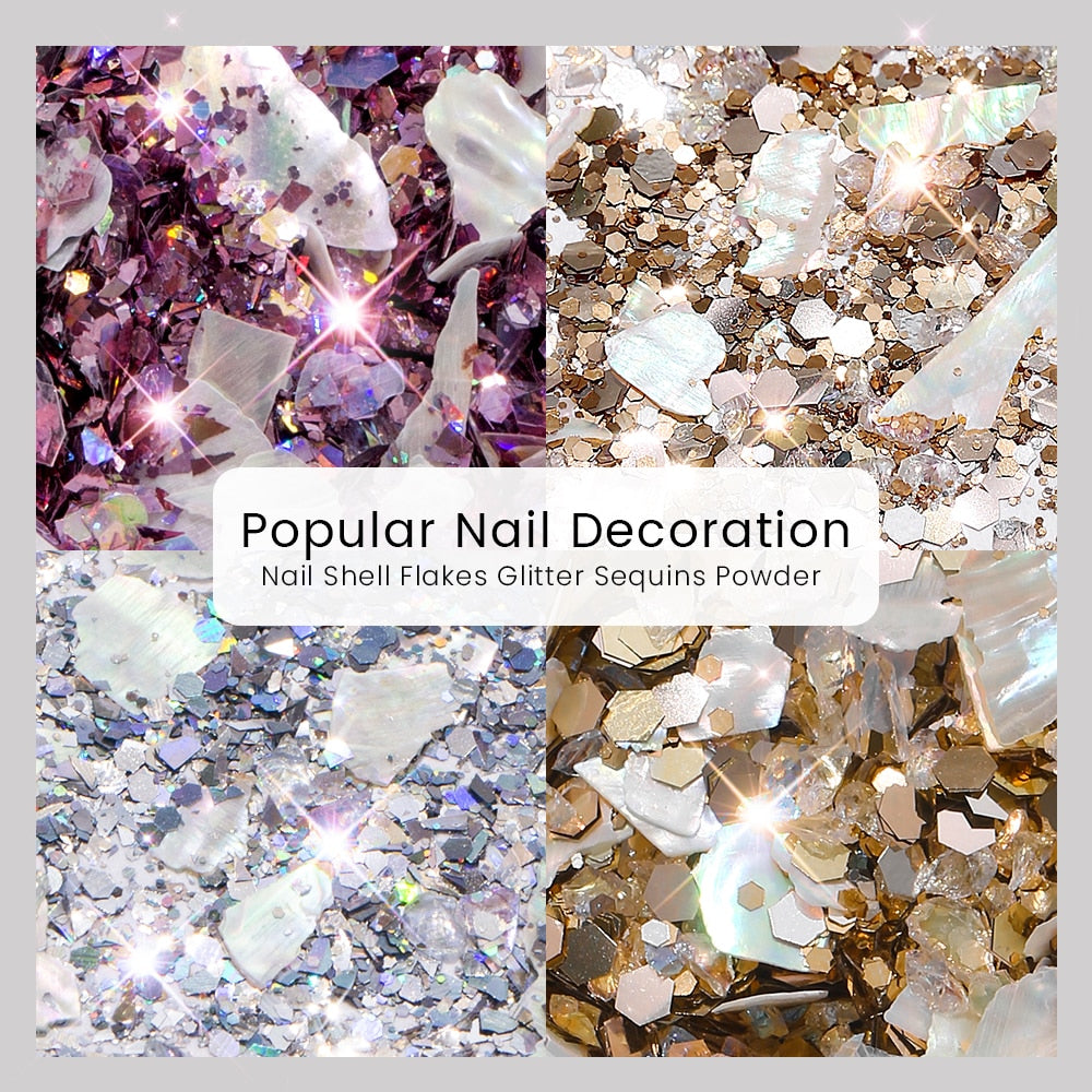 1Box Mix Hexagon Paillette Sequins Glitter Abalone Shell Flakes DIY Powder Sparkly Nail Art Sequins Manicure Decoration