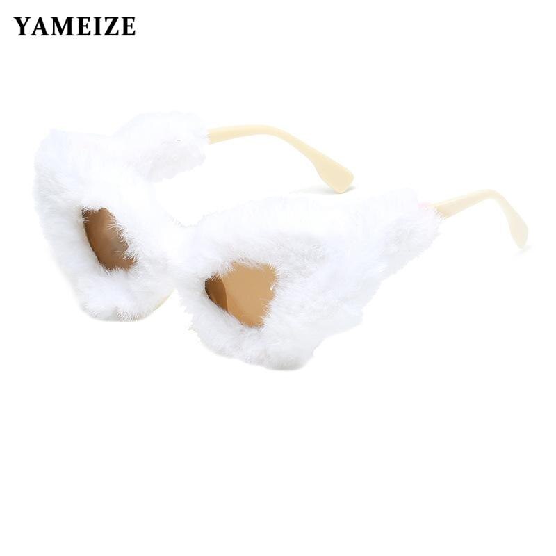 YAMEIZE Plush Glasses Women Girls Red Luxury Cat Eye Sunglasses Gradient Lens Party Glasses Female Decorate Eyewear Shades UV400