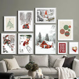 Wall Art Canvas Painting Christmas Tree Red House Santa Carriage Deer Living Room Decoration Posters And Prints Wall Pictures