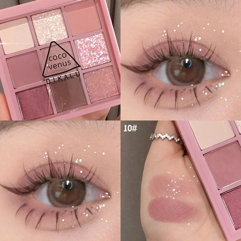 Oklulu New Nine-color Eyeshadow Palette Rose Pink Color Pearly Matte Glitter Eyeshadow Pallete Shiny Eye Shadow Eye Pigments