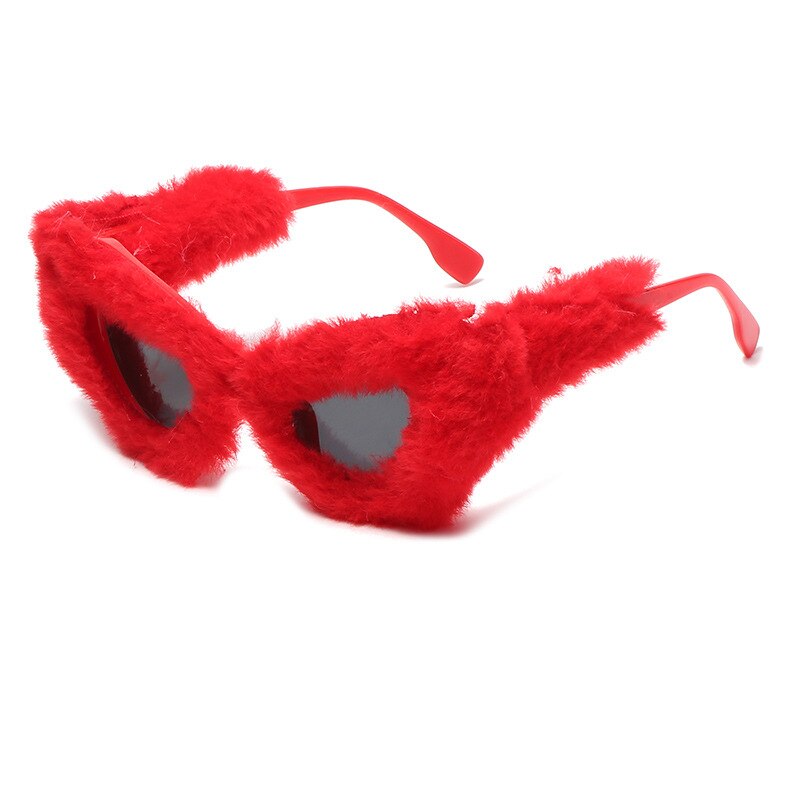 YAMEIZE Plush Glasses Women Girls Red Luxury Cat Eye Sunglasses Gradient Lens Party Glasses Female Decorate Eyewear Shades UV400