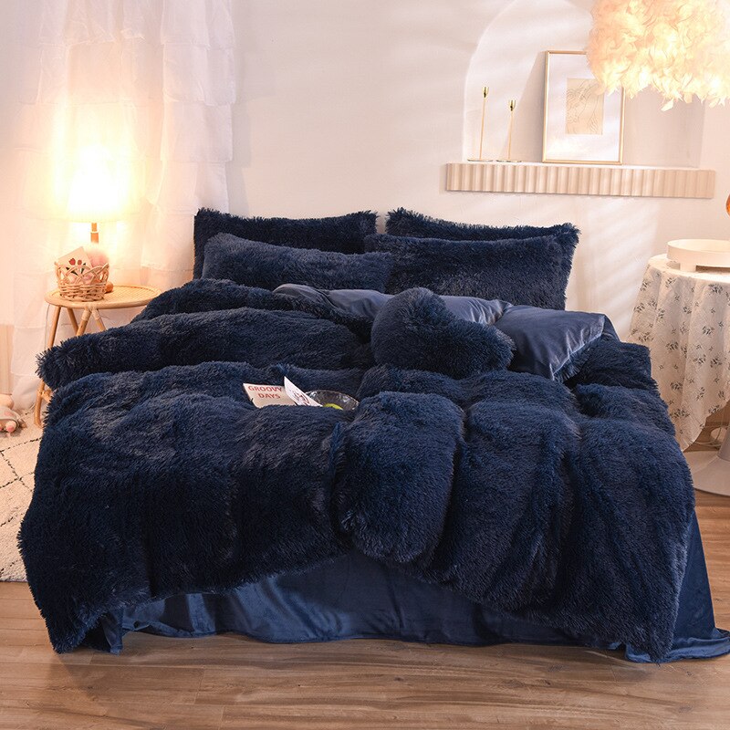 Nordic Winter Warm Bedding Set Luxury Thicken Mink Fleece Duvet Cover Bed Sheet and Pillowcases Quilt Cover Queen King Size Home