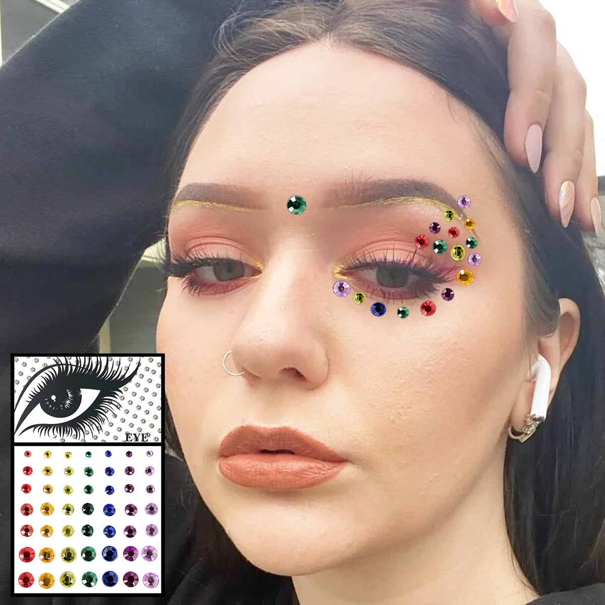 Colorful Face Jewels Temporary Tattoos Eye Forehead Rhinestones Tears Gems Sticker Shiny Water Drop Makeup Jewelry Body Art Rave