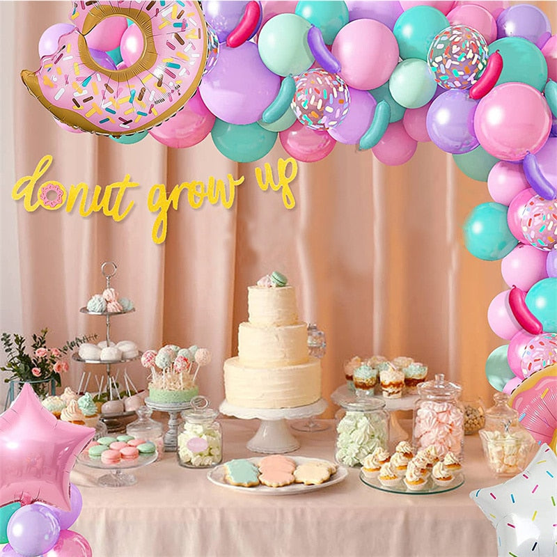 80pcs Donut Candy Balloons Garland Arch Kit Pink Purple Aqua Blue Balloon for Baby Shower Girl's Birthday Wedding Party Decor