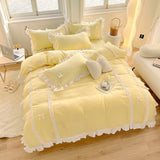 Korean Princess Style Bedding Sets Ins Lace Bowknot Duvet Cover Fitted Sheet For Girl Woman Home Bedroom Kawaii Bed Linens