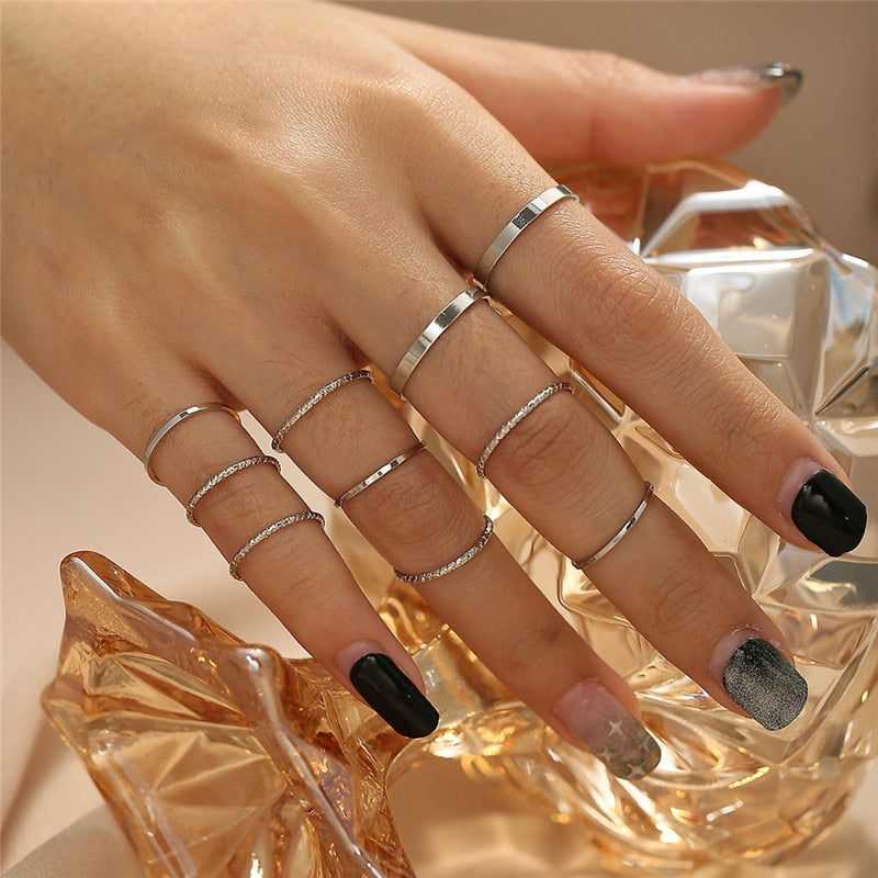 KOTiK Trendy Bohemian Midi Knuckle Ring Set For Women Gold Color Crystal Heart Flower Moon Geometric Finger Rings Jewelry Gifts