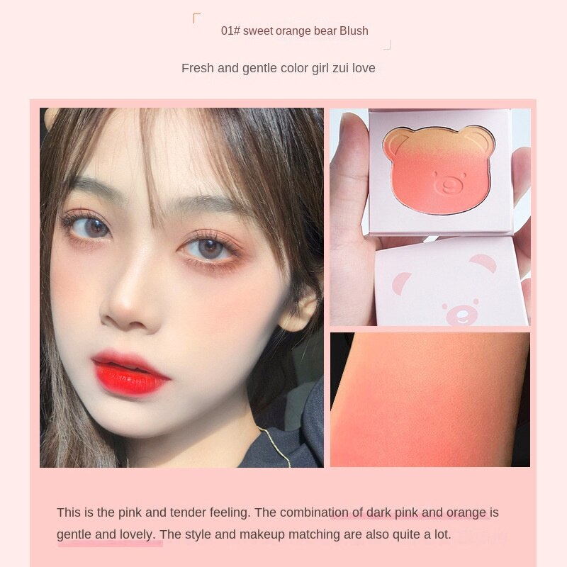 Blush Makeup bear  Palette 3Color Mineral Powder Peach Red Rouge Lasting Natural Hawthorn Cheek Tint Waterproof Blusher Cosmetic