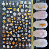 Holographic Laser Gold White Christmas Nail Sticker 5D Snowflakes Leaf Geometry Lines Letter For Manicure Sliders SAF712-719