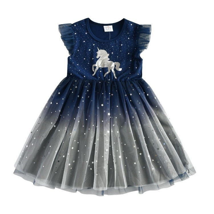 Girls Clothes 2022 New Summer Princess Dresses Flying Sleeve Kids Dress Unicorn Party Baby Dresses for Children Clothing 3-8Y