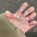 （Handmade Manicures）10 PCS Pure Handmade Fake Nails Hot Girl Embossed Butterfly Flash Drill Patch Long T Section Detachable