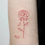 Waterproof Temporary Tattoo Sticker Red Line Rose English Alphabet Design Body Art Fake Tattoo Flash Tattoo Back of Hand Female