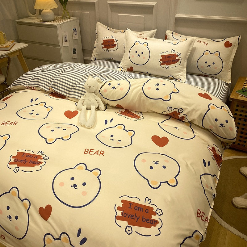 Cute Dinosaur Print Queen Size Bedding Set King Size Daisy Printed  Duvet Cover Set with Flat Sheets Cozy Durable Bedding Sets