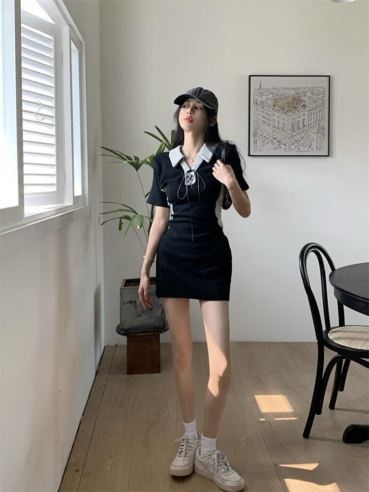 Korean Bodycon Polo Collar Dress