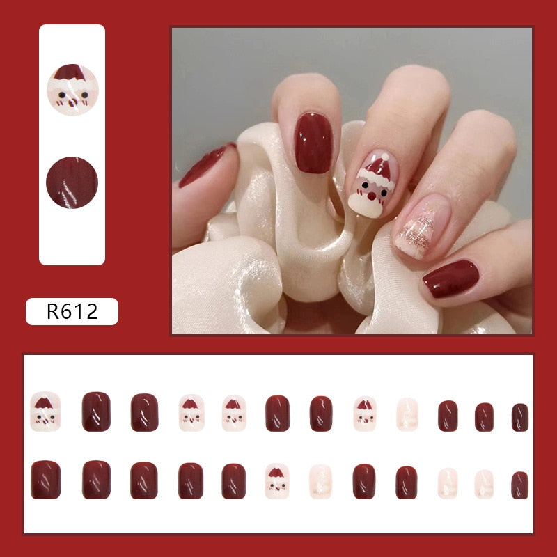 24pcs/Box Detachable Coffin False Nails Wearable French Ballerina   Christmas Fake Nails Full Cover Nail Tips Press On Nails