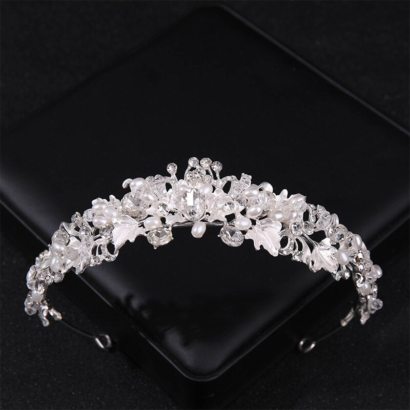 Simulated Pearls Crystal Wedding Tiaras And Crowns For Queen Princess Diadems Gold Silver Color Women Hair Jewelry Hot Sale