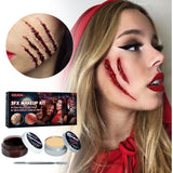 Special Effect Cosmetics with Fake Blood Gel SFX Makeup Kit with Double-Ended Scraper Simulation Skin Wax for Fun Themed Parties