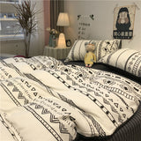 NEW 100% Cotton Geometric Fringe Pattern Abstract Four-Piece Set Morden Bed Duvet Cover Bedsheet Pillow Cases Bedding Sets