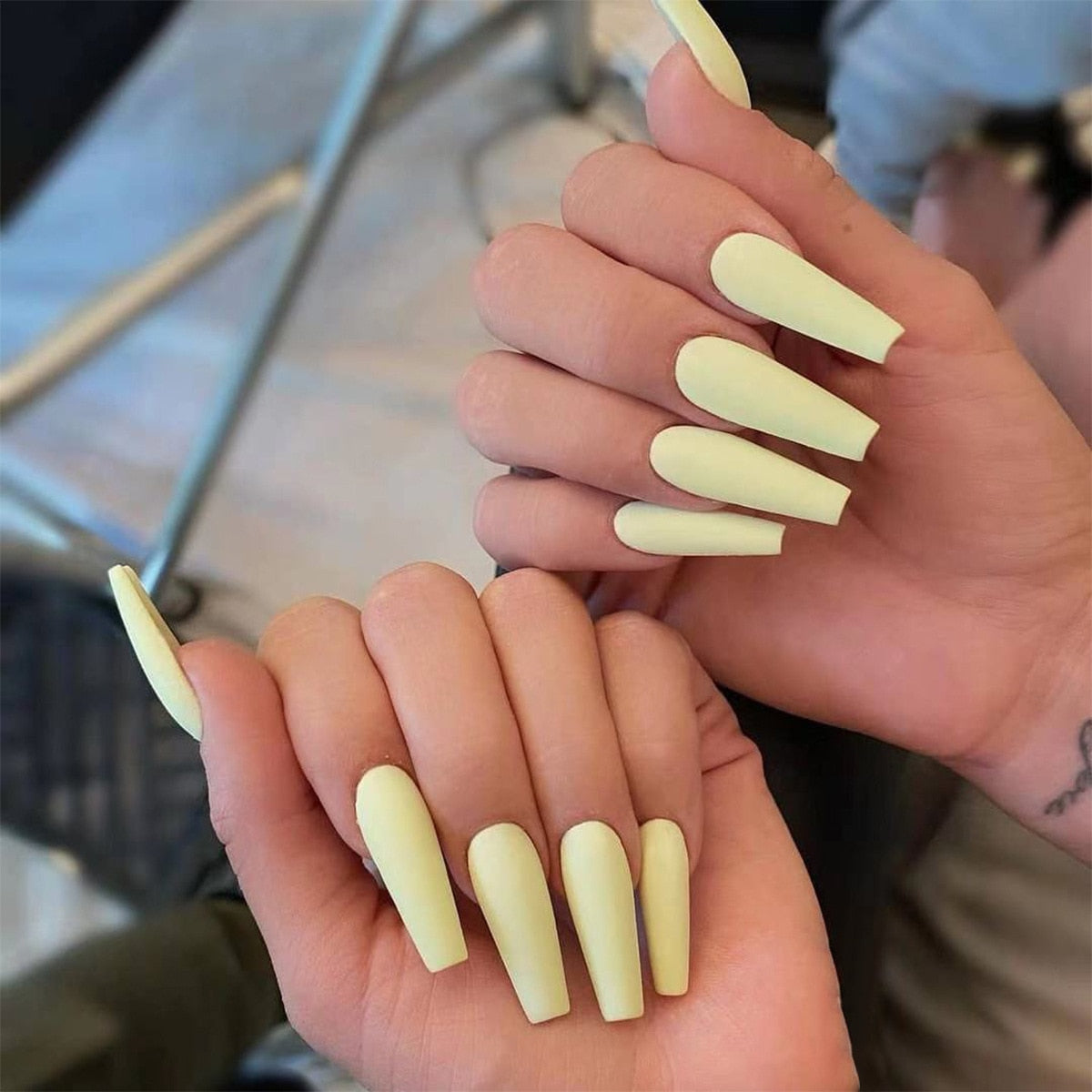 24pcs/Box Matte Solid Color Fake Nails Long Ballerina Waterproof Wearing Glue Finger Tips Press On Nail Detachable DIY False Tip