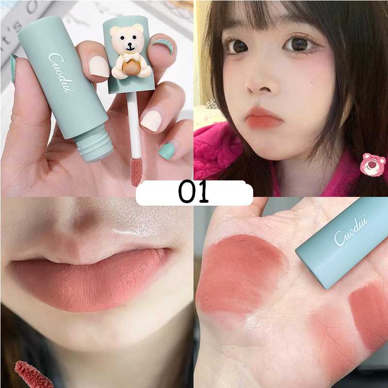 Velvet Matte Lipstick Blush Waterproof Long Lasting Cute Bear Lipgloss Non-Stick Cup Makeup Lip Tint Mud Cosmetic Makeup