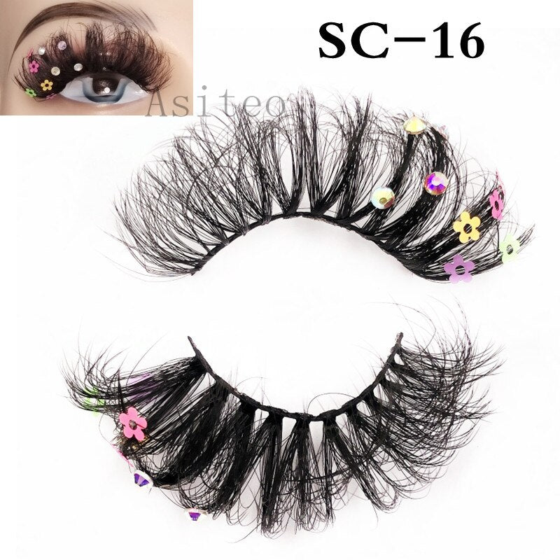 Asiteo Newest Colored False Lashes Rainbow Butterfly Glitter Diamond Sequins Eyelashes Princess 25MM Fluffy for Stage Halloween