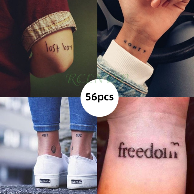 Temporary Tattoo Sticker set English words devil freedom Tatoo Flash Tatto Fake Waterproof stickers for Men Women girls 56 Pcs