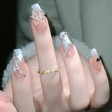 （Handmade Manicures）10 PCS Handmade Fake Nail Patch Pure Desire Wind Flash Diamond Sweet Starry Bow Detachable