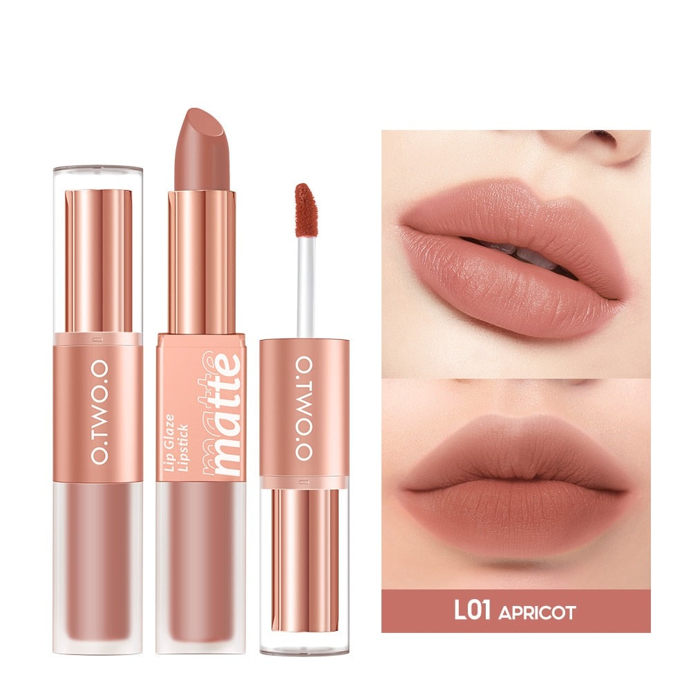 Lipstick 12 Colors Lip Gloss 2 in 1 Lip Tint Waterproof Long -lasting Moisture Red Lip Matte Lipstick Make-up for Women