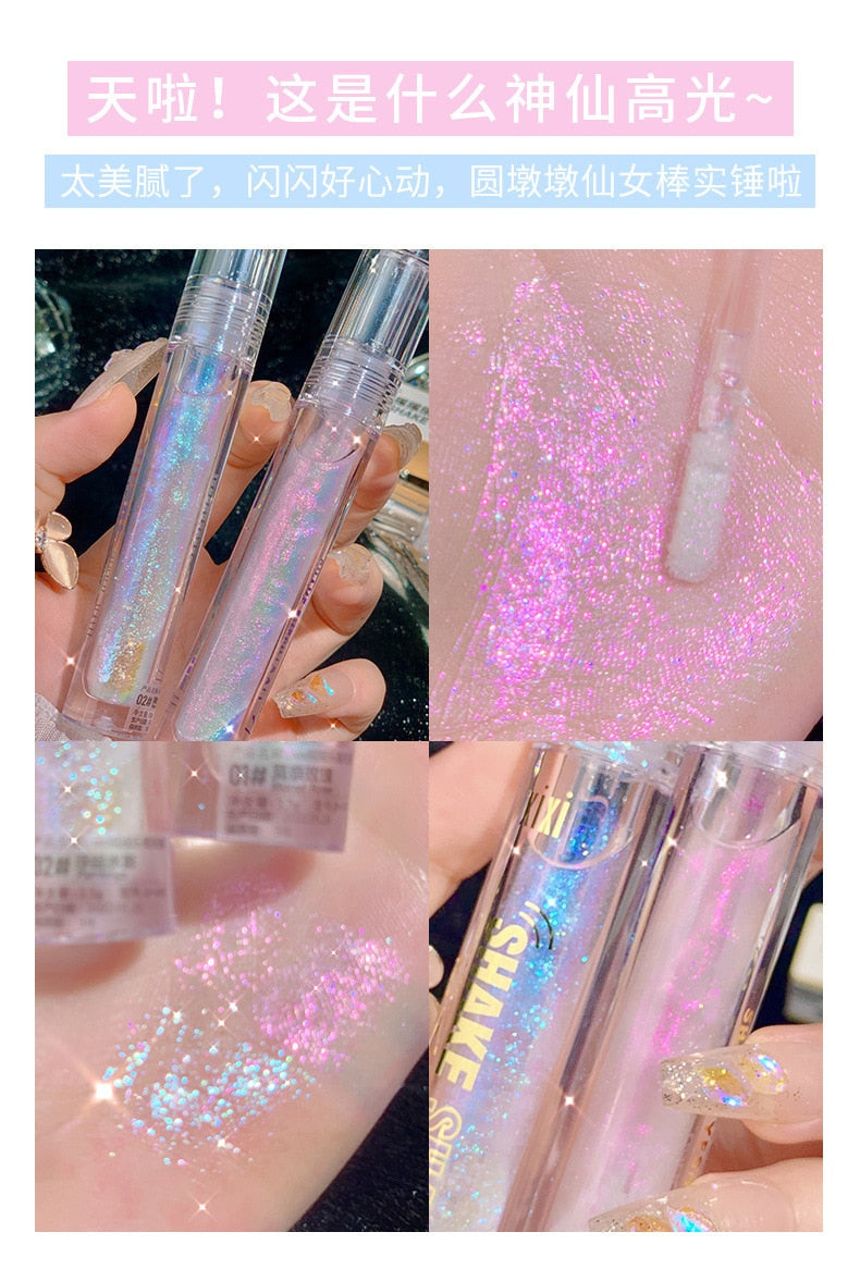 Water Light Diamond Glitter Liquid Highlighter Polarized Liquid Eyeshadow Bright Rose Blue Crystal Highgloss Palette Cosmetics