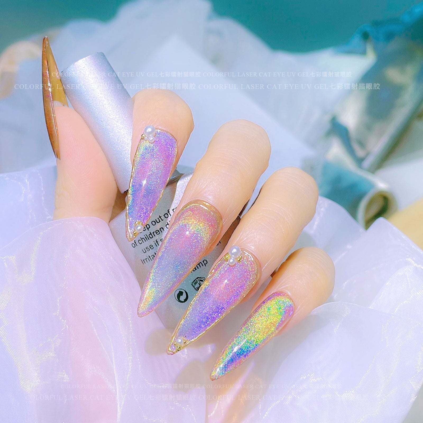 8ml Rainbow Cat Eye Magnetic Nail Gel Holographic Laser Glitter DIY UV Nail Gel Polish Sparkling Soak Off Manicure Varnish