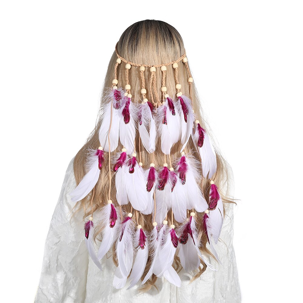 Fashion Boho Style Feather Headband Hairpiece Beads Feather Headdress Handmade Girls Hair Accessories High Quality