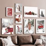 Christmas Winter Pine Squirrel Red Car Wall Art Canvas Painting Living Room Decoration Posters And Prints Home Wall Pictures