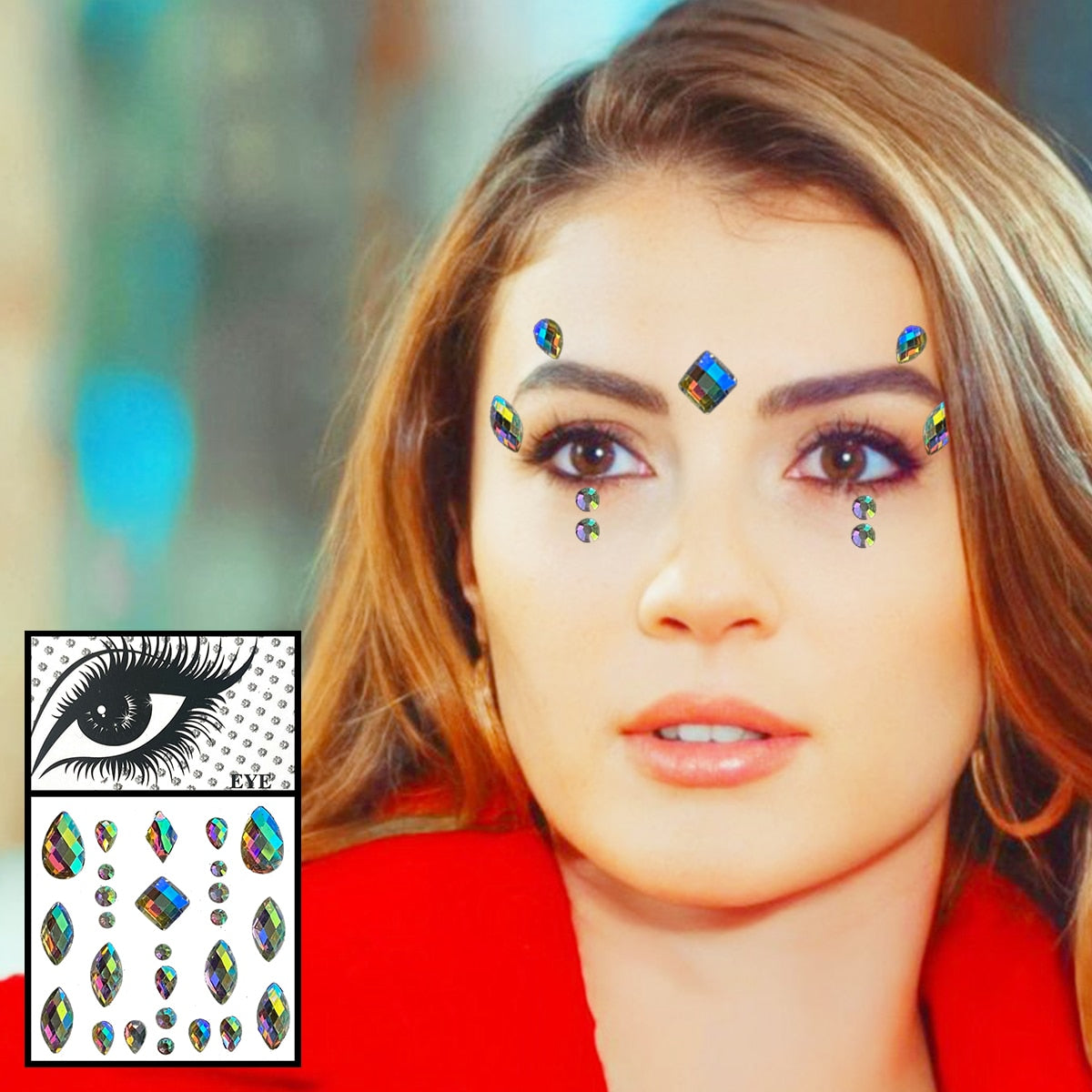 Colorful Face Jewels Temporary Tattoos Eye Forehead Rhinestones Tears Gems Sticker Shiny Water Drop Makeup Jewelry Body Art Rave